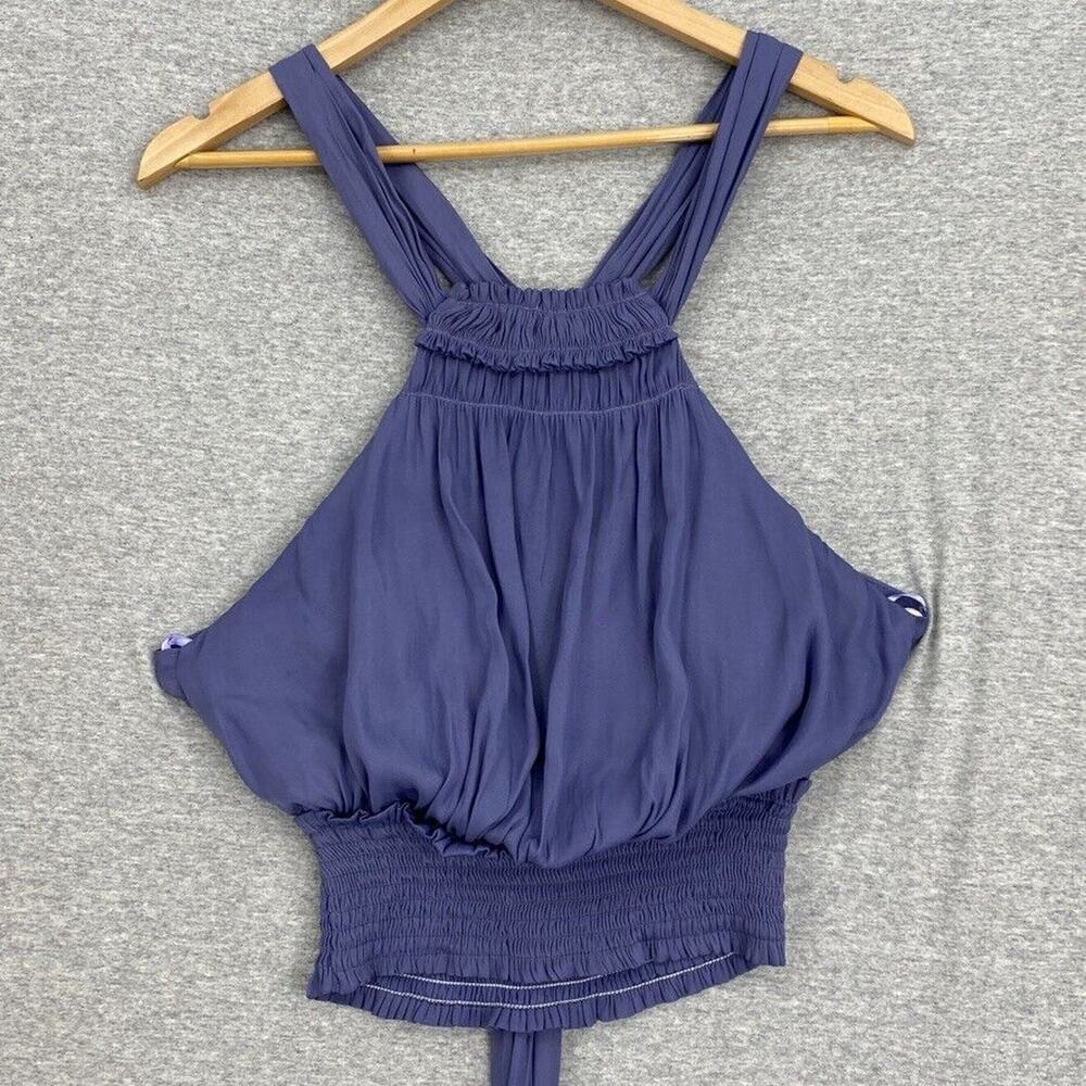 DO+BE Blouse Womens Small Purple Smocked Waist Criss Cross Tie Lined Flowy Top